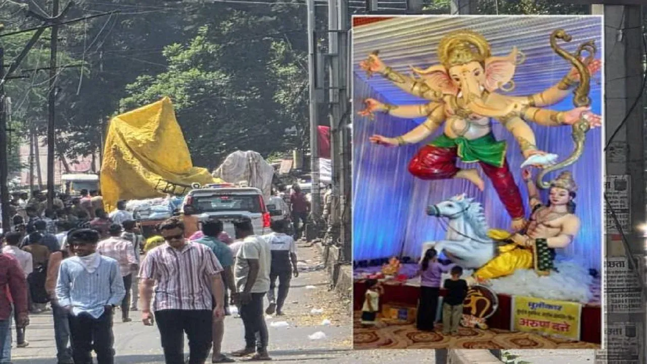 कोल्हापुरात विसर्जन मिरवणुकीत मोठी दुर्घटना; विद्युत तारेचा स्पर्श होताच २१ फुटांची गणेशमूर्ती कोसळली