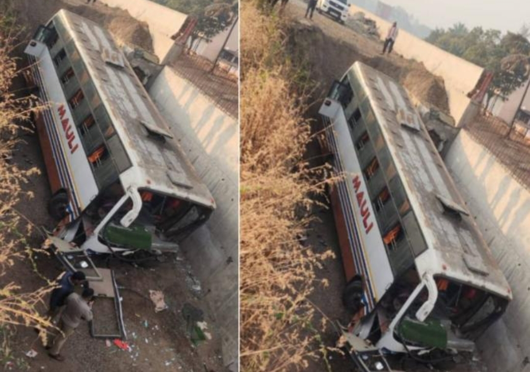 कराड येथील महामार्गवर बसचा भीषण अपघात...नाशिक कॉलेजच्या विद्यार्थ्यांची बस कोसळली 